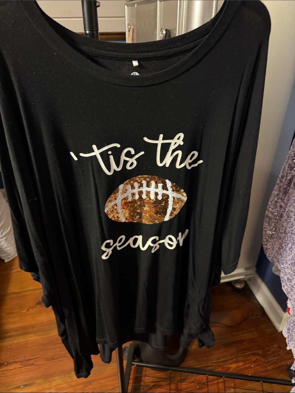 Women's Black Tunic Top with Sequin Football 'Tis The Season